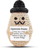 DAFURIET Funny Potato Crochet Gift, 3.7in Handmade Kintted Wool Doll with Emotional Support Card, Cute Cheer Up Gifts for Friends Dad Birthday Party Desktop Decors(Handsome Potato)