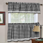 Sweet Home Collection Buffalo Check Gingham Kitchen Window Curtains Valance Set, 24" Tier, Black/White