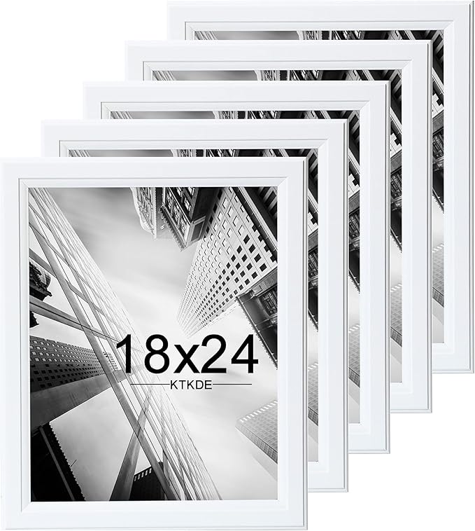 KTKDE Studio Gallery 18x24 Select Poster Frame Set of 5, White Wooden frame Display Posters, Posters & Art Prints for Artwork Wall Vertical or Horizontal Display best gift