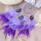 KHOYIME Agate Dream Catcher, Handmade Feather Dreamcatcher with Healing Crystal Stone Natural Gemstone Dream Catchers, Wall Art Hanging Decor Home Ornaments Craft Gift for Girls Adult Bedroom (Purple)