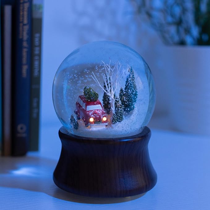 Ashfield & Harkness Red Truck Special Delivery Decorative Wind Up Music Box Gifts Snow Globe with LED Battery Operated Light