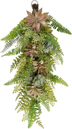 Northlight Fern and Succulents Artificial Spring Teardrop Swag - 28"