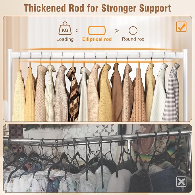 EAGMAK Heavy Duty Clothes Rack Load 420 LBS, 47.2" Long Rolling Garment Rack with Lockable Wheels, Standing Metal Clothing Hanger, Portable Wardrobe Sturdy Coat Organizer for Hanging Clothes (White)