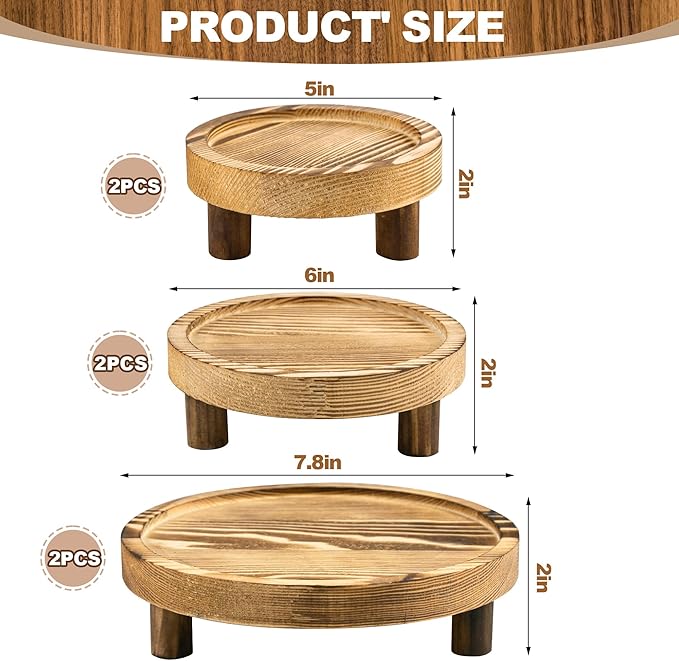 6PCS Wooden Risers for Display Wood Cake Stand for Party Round Food Risers for Buffet Wooden Holder Rustic Riser for Decor Tiered Tray Decor Home Kitchen (Light Brown, 6 PCS (8”, 6”, 5”))