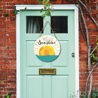 Summer Wreaths for Front Door Hello Sunshine Welcome Sign Summer Sunshine Decoration Wooden Door Hanger Sunset over Sea Farmhouse Hanging Plaque Sign for Home Porch Indoor Outdoor Outside 12”x12”