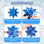 OuMuaMua Winter Christmas Snowflake Decorations Indoor, 24PCS 3D Silver Blue Snowflakes Christmas Hanging Ornaments for Home Xmas Xmas Holiday Winter Wonderland New Year Party Decor Supplies