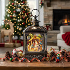 Christmas Snow Globe Swirling Glittering Nativity Scene with Music, USB Lined/Battery Operated Lighted Water Lantern for Christmas Festival Decoration Gifts