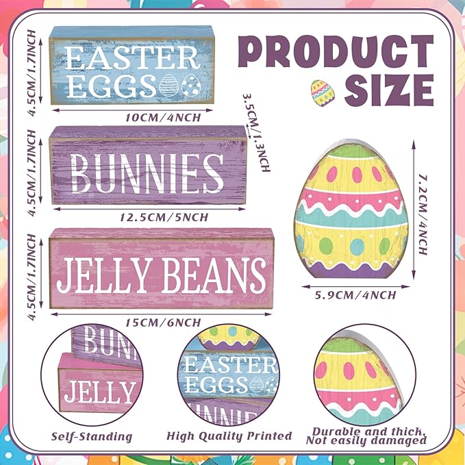 Lineshading 4 Pcs Easter Table Decoration Wooden Pastel Egg - No Assembly Required Reusable Happy Easter Tiered Tray Decor, Perfect for Home Kitchen Shelf Party Farmhouse Centerpieces & Holy Week Gift
