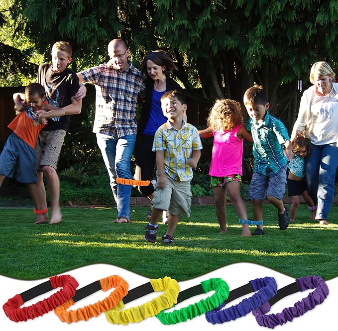 Augshy 3 Legged Race Bands, Assorted Colors Elastic Tie Rope Resistance Bands for Relay Race Game Carnival Field Day Backyard Game Party Supplies