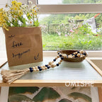 OMISHE Wood Bead Garland with Tassels 61 Inches, Decorative Beads Decor, Boho Farmhouse Wooden Beads Garland for Home Tiered Tray Decor, Navy Blue
