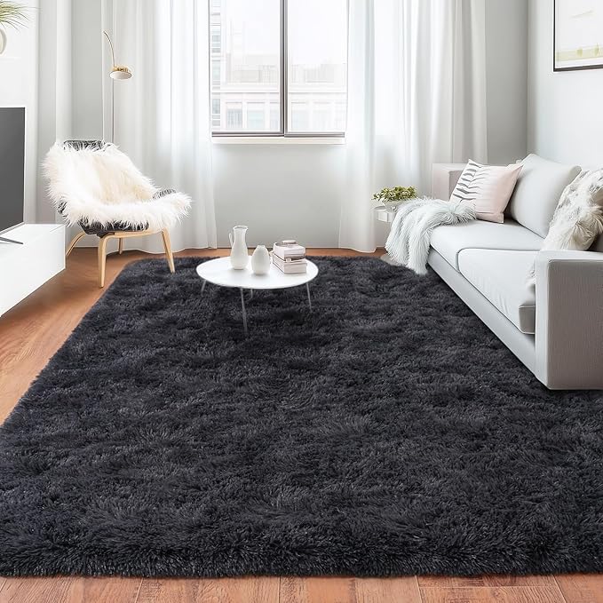 Rugs for Bedroom 4x6, Soft Shaggy Modern Shag Area Rug for Living Room, Upgrade Non-Slip Plush Fluffy Carpet for Kids Boys Girls Room Home Decor Aesthetic, Charcoal Gray