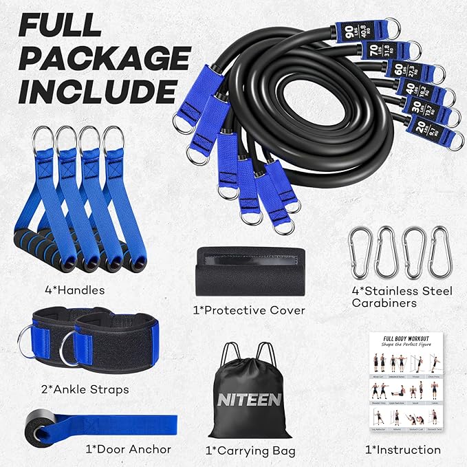 Heavy Resistance Bands for Working Out, NITEEN Resistance Bands with Handles Weight Exercise Bands for Men Women, Workout Bands with Door Anchor and Ankle Straps Strength Training Equipment