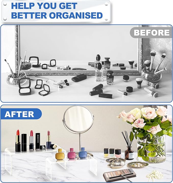 Aheroi Large Acrylic Risers, 8 Pcs 2 Set(7”L~8”L~9”L) Acrylic Display Set Rectangular Stands Shelf Clear Display Risers for Decor, Cake Shelves Retail Shoe Showcase