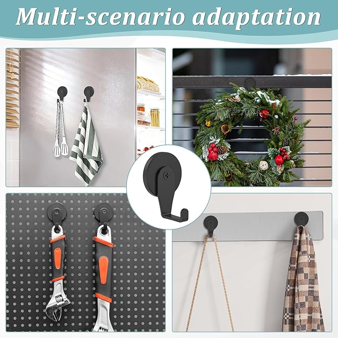 Magnetic Wreath Hanger, Heavy Duty Magnets with Hook for Refrigerator, Christmas Decoration Magnetic Hooks for Metal Front Door, Cruise Hook Hanger for Hanging Cabins Grill (Right angled hook-4PCS)