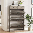 Shoe Cabinet with 3 Flip Drawers & 2 Drawers,Freestanding Shoe Storage Cabinet for Entryway,Farmhouse Narrow Slim Organizer Rack for Foyer,Hallway,Grey