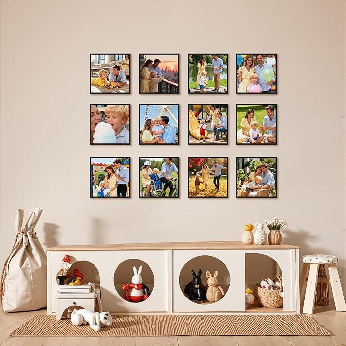 Lyeasw 12x12 Picture Frames Black 12 Pack,Square Matted Wood Grain Lightweight 12 x 12 Photo Frames for Wall Collage and Desk & Home Decor.