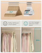 SONGMICS 50 Pack Coat Hangers, Heavy-Duty Plastic Suit Hangers, S-Shaped Opening, Space-Saving, 360º Swivel Hook, 16.3 Inches Wide, Cloud White and Dark Gray UCRP041WG03