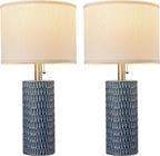 Reaketon Table Lamps for Living Room Set of 2, Ceramic Table Lamps for Bedroom, 20" Modern Lamps for Night Stands, Dark Blue