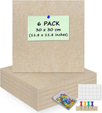 6 Pack Cork Board Felt Bulletin Board with 60 Push Pins, 1/2" Thick Pinboard Square Tiles for Wall Organizer - Home Office Classroom Decor, Photo Display, Memo Board (11.8"x11.8"- Beige)