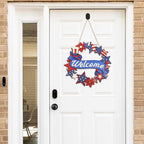 4th of July Decorations Wooden Welcome Sign, Wooden American Flag Star Wreath, Outdoor Wall Hanging for Front Porch, Veterans Day Home Decor (4th of July)