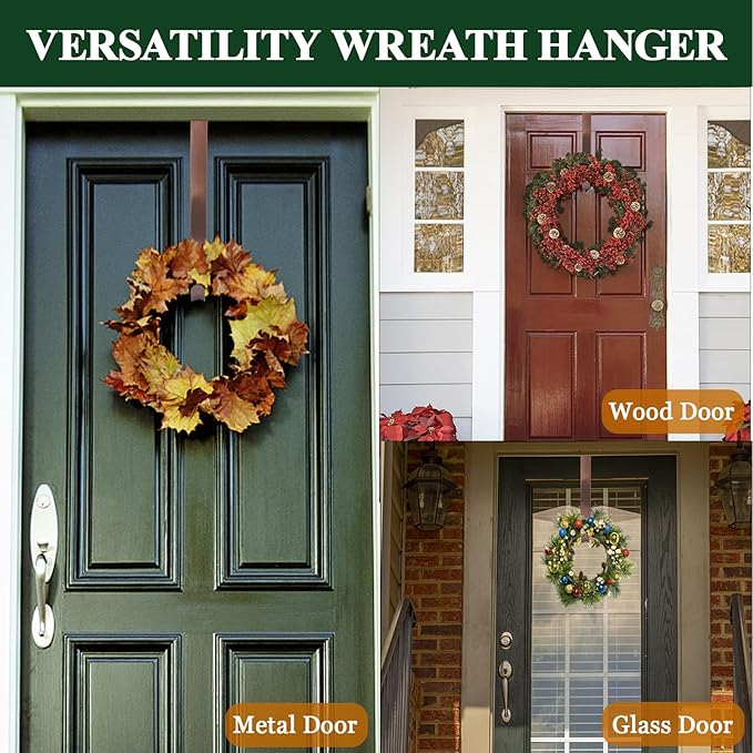 Wreath Hanger for Front Door, Adjustable Black Wreath Hanger from 15 to 25 Inches, 20 lbs Larger Door Upgrade Christmas Wreaths Decorations Hook (Bronze)