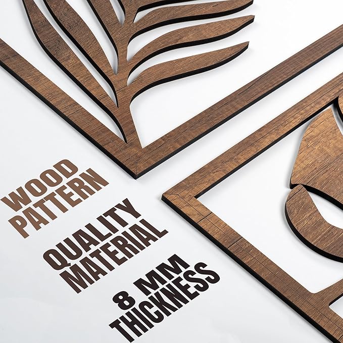 qmmp Modern Wooden Wall Sculptures - Set of 3 - Home Decor Accent - Large Wall Art for Living Room, Bedroom, Office - Easy Installation (Walnut, XLarge - Tree Leaves)