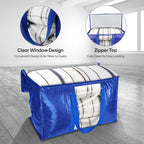 BALEINE 6-Pack Oversized Moving Bags with Reinforced Handles, Heavy-Duty Storage Tote Moving Supplies for Packaging, Camping (Blue w/Window, 6-Pack)