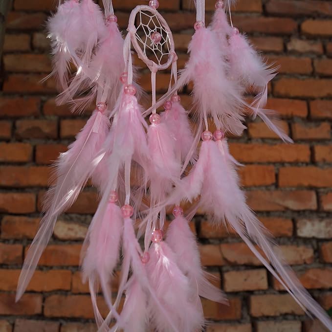 Triple Circles Silk Ribbon Pink Dream Catcher for Girls - Wall Decor for Bedroom, Girl's Room Hanging Decor, Boho Wall Art for Girls Bedroom