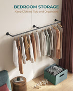 OROPY Clothes Rack, 65.7" Industrial Pipe Clothing Rack for Hanging Clothes, Wall Mounted Heavy Duty Space Saving Garment Rack for Closet Storage, Black, 3 Base