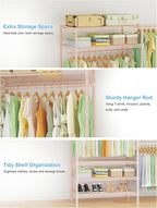 Ulif E11 Heavy-Duty Garment Rack, Metal Freestanding Clothes Rack and Closet Storage Organizer System with 8 Shelves and 4 Hanger Rods, (73.2-97.6)" W x 14.5" D x 71.2" H, Load 1034 LBS, Pink