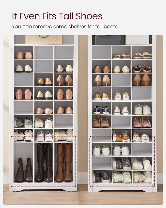 VASAGLE Shoe Storage Cabinet, 10 Tier Shoe Rack Organizer, Holds Up to 30 Pairs of Shoes, for Entryway Bedroom, 12.6 x 24.8 x 73.6 Inches, White ULBS273T14