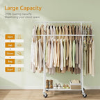 Double Rod Garment Rack, Heavy Duty Rolling Clothes Rack with Wheels For Hanging Clothes, Portable Metal Clothing Rack with Shelves,White, 64.2in Chrome