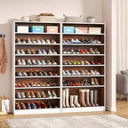 Tribesigns Tall Shoe Cabinet, 9 Tiers 40-45 Pairs Heavy Duty Wood Freestanding Shoe Storage Cabinet, 70.8'' Tall Shoe Cabinet with Open Storage for Entryway (1, White/Brown)