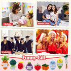VioraWhite 18 Pcs Fruits Vegetables Positive Emotional Dolls Bulk Encouragement Emotional Knitted Crochet Gifts with Positive Words for Friends Coworker Decorations for Home Office