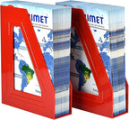 Acrimet Magazine File Holder Bin Storage, Vertical Rack for Documents, Folders and Mail, Durable Plastic Desk Organizer for Office & Home (Solid Red Color) (2 Pack)