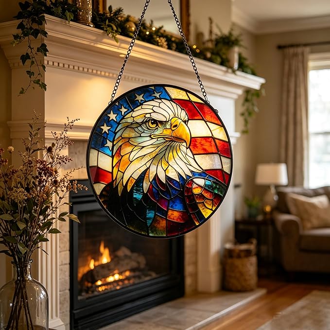Remorelt Wolf Eagle Bear Dream Catcher Bedroom Wall Decor, Christmas Home Decoration, Room Accessory, White Moon Feather Decoration - Unique Home Craft Wall Pendant (Eagle Suncatcher)