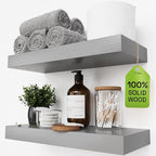 BAOBAB WORKSHOP Wood Floating Shelves for Wall - Rustic Shelf 16 inch - Grey Bathroom Shelves - Solid Wood Shelves for Wall for Bedroom Kitchen Living Room - Gray Shelves - 16 x 6.7 Inch, Set of 2