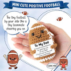 Dad Gifts from Son Daughter Wife, Positive Handmade Crochet Father's Day Birthday Gift, Funny Cute Small Gifts for Dads, I Love You Papa Valentines Day Gift Idea, Unique Football Doll for Step-Dad