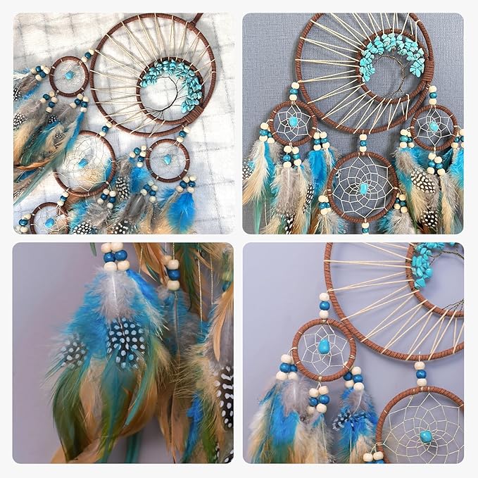 Dream Catcher Turquoise for Bedroom, Handmade Turquoise Hanging Ornament Wall Decor Dreamcatcher with Car Charm Gift