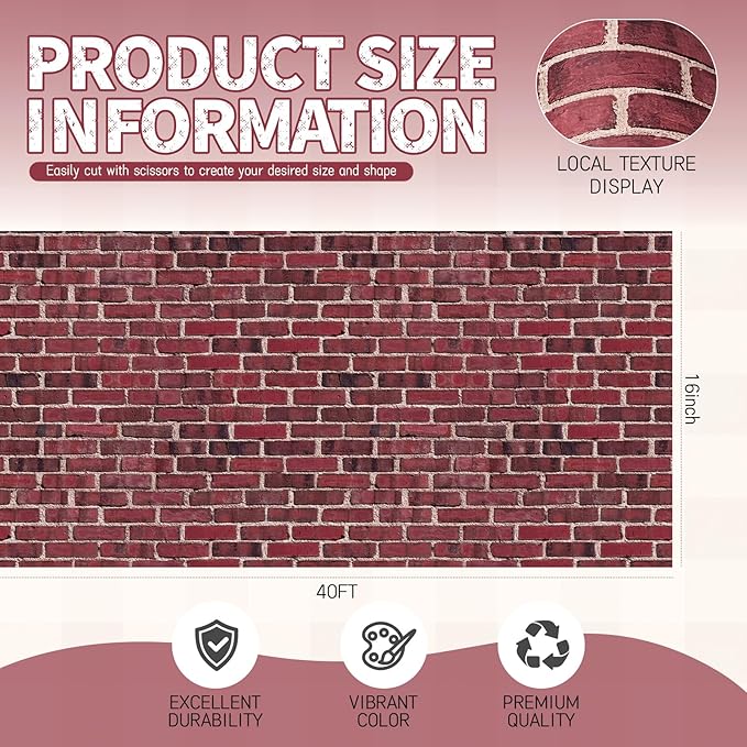 Hahafelt 1.3x39 ft Fabric Bulletin Board Roll Reusable Waterproof Erasable Bulletin Board Wrinkle Resistant Non-Woven Fabric Roll for Background Decor DIY Craft(Brown,Brown Brick)