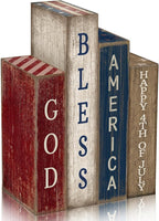 Lineshading 4 Pcs Patriotic Table Decorations Glod Bless American 4th of July Tiered Tray Decor 250th Anniversary Wooden Book Red White and Blue Memorial Day Centerpiece Decorations for Home Shelf