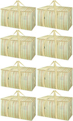 BALEINE 8-Pack Oversized Moving Bags with Reinforced Handles, Heavy-Duty Storage Tote for Clothes, Moving Supplies (Color Strip, 8-Pack)