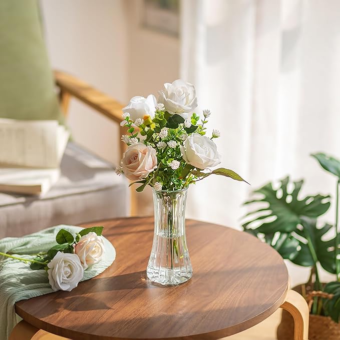 Glasseam Glass Vase for Home Decor: Clear Flower Vases for Living Room Kitchen Bathroom Wedding Table Centerpieces - 7.5" Tall Modern Vintage Decorations for Bouquet Pampas Grass Lego Flowers