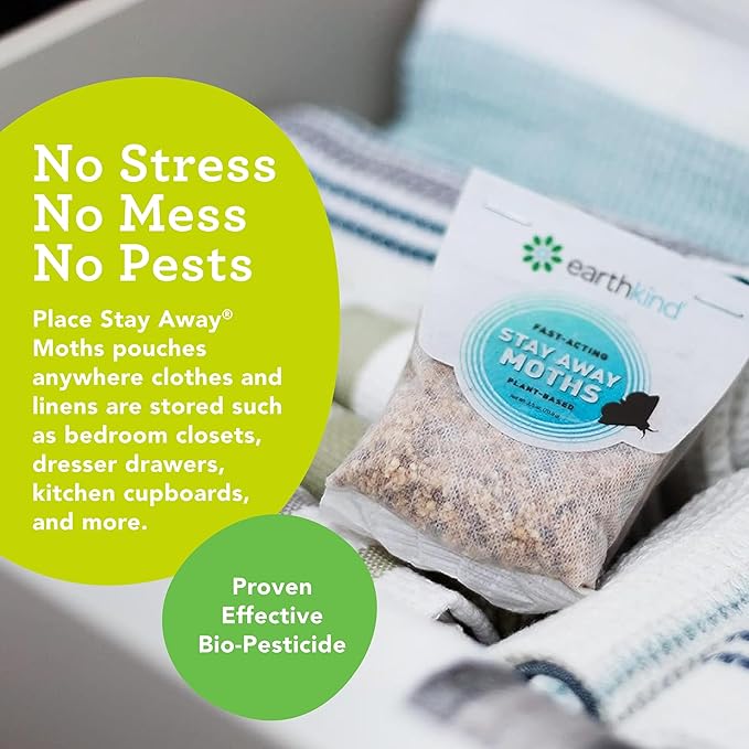 EarthKind Stay Away Moths - Moth Deterrent for Closet, Pantry & More - DIY Pest Control Pouches for Moths - with Cedarwood Oil & Geranium Oil - 6-Pack with Extended Release Pouch Pod