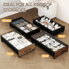KITHELP Wooden Under Bed Storage with Wheels, Rolling Under the Bed Storage Bins with Removable Lid, Metal Under Bed Drawers for Clothes and Shoes in Bedroom or Living Room(Vintage Brown-1pack)