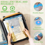 9 Pack Vacuum Seal Bags for Clothing Travel with -60000Pa USB Pump, Save 80% of Space for Clothes (9 Combo)