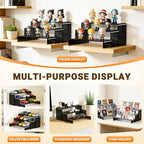 Funfery Acrylic Display Risers, 2 Set(7.8"L~8.2"L~8.6"L) Display Shelf for Figure, Collectibles, Cupcake, Black Acrylic Stands for Dessert, Jewelry, Candy Showcase, 3 Tier Action Figure Stand Holder