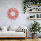 24 Inch Artificial Pink Forsythia Flower Wreath, Silk & Paper Floral Wreaths for Front Door, Romantic Valentine's Day & Spring Summer Decor, All Season Farmhouse Wedding Indoor Outdoor Decor