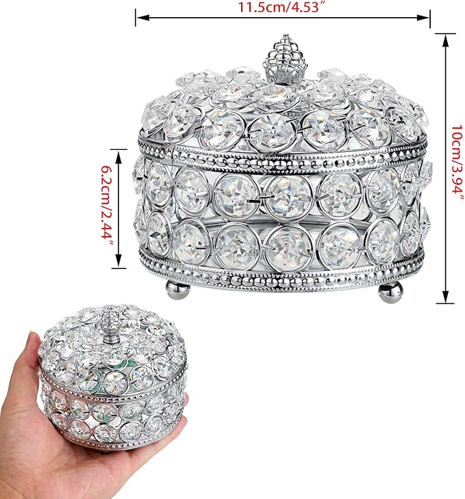 Hipiwe Crystal Mirrored Jewelry Box - Jewelry Trinket Organizer Treasure Box Home Decor Ring Earrings Necklace Storage Holder Chest Keepsake Box,Birthday Christmas Gift for Women, Large