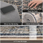 Washable 2x3 Entryway Rug, Boho Non-Slip Door Mat Vintage Distress Small Rugs for Kitchen Nursery Office Bedroom, 0.3" Neutral Oriental Throw Carpet with Cushioning Pad, Black/Brown/Blue/Multi
